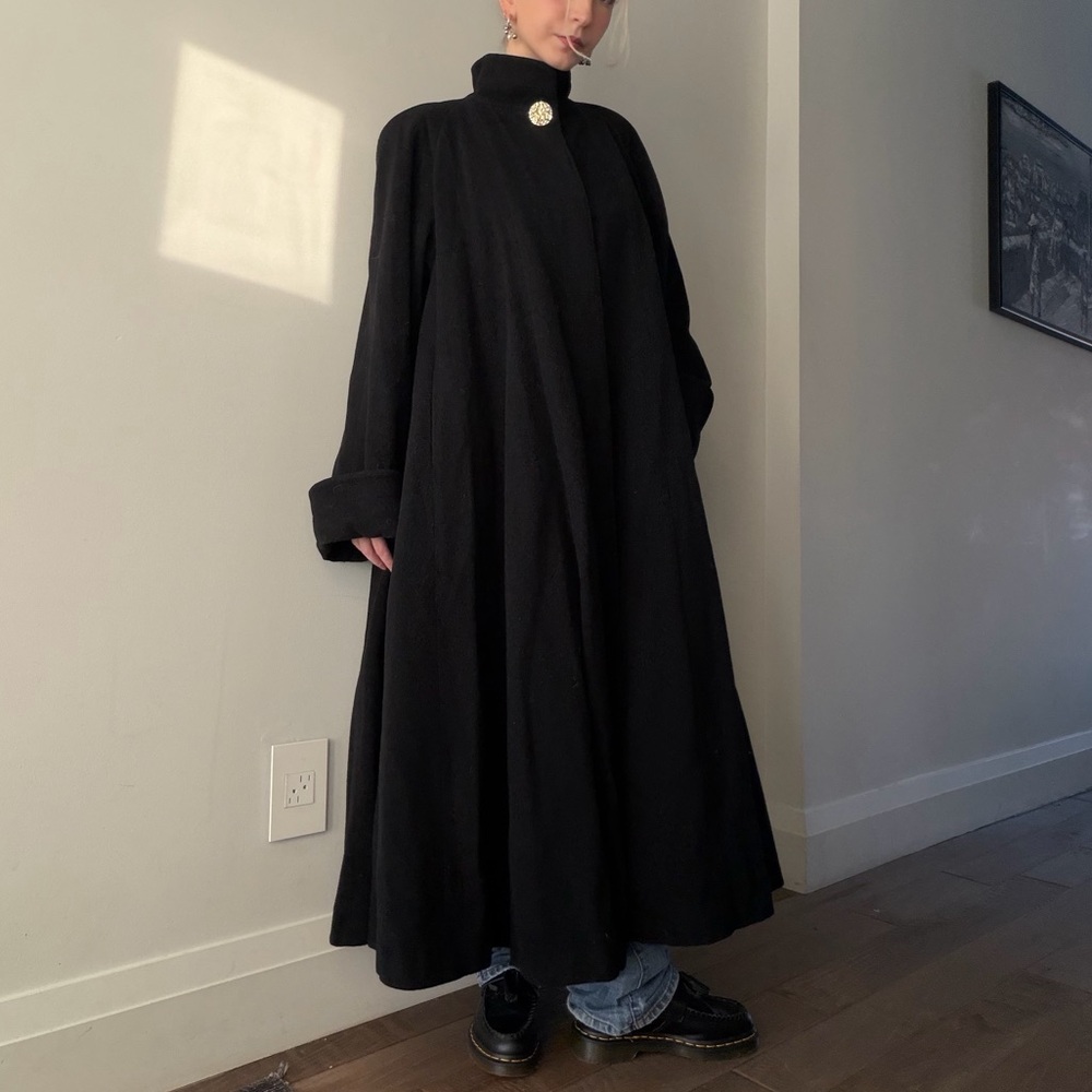 Black wool/cashmere blend full length vintage coat